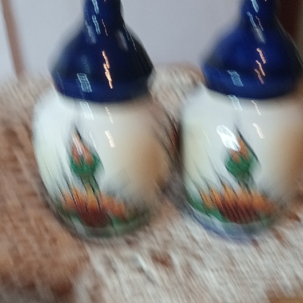Colorful Ceramic Salt and Pepper Shakers with Tray Hand Painted In Mexico - Picture 6 of 9